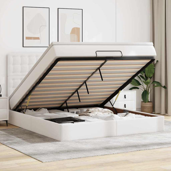 vidaXL Ottoman Bed with Mattress & LED Lights White 160x200 cm Faux Leather