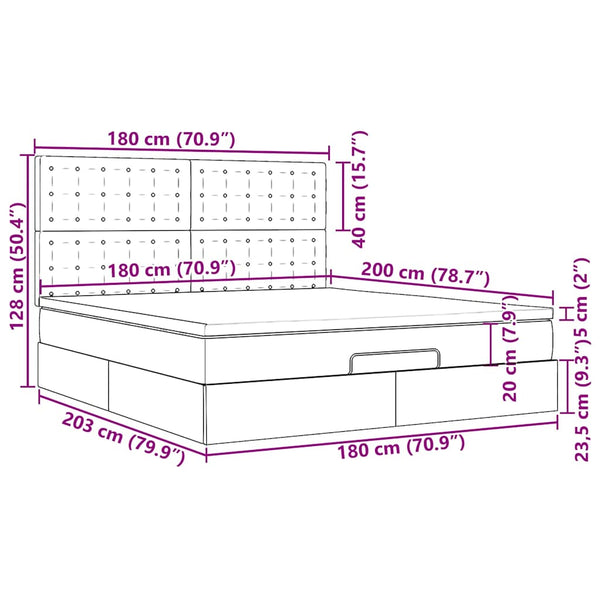 Ottoman Bett mit Matratze & LEDs 180x200 cm
