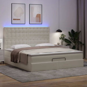 Ottoman Bett mit Matratze & LED Weiß 180x200 cm