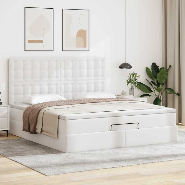 Ottoman Bett mit Matratze & LED Weiß 180x200 cm