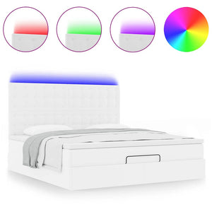 Ottoman Bett mit Matratze & LED Weiß 180x200 cm