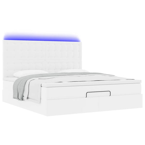 Ottoman Bett mit Matratze & LED Weiß 180x200 cm