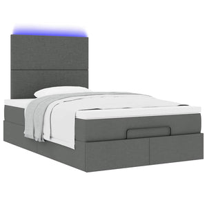 Ottoman Bett mit Matratze & LEDs 120x190 cm Dunkelgrau