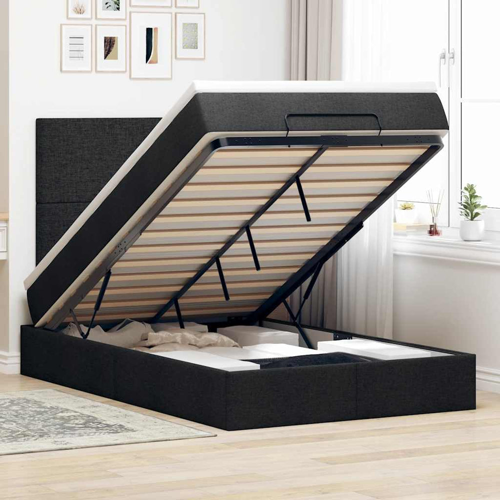 Ottoman Bett mit Matratze & LEDs 120x190 cm Schwarz