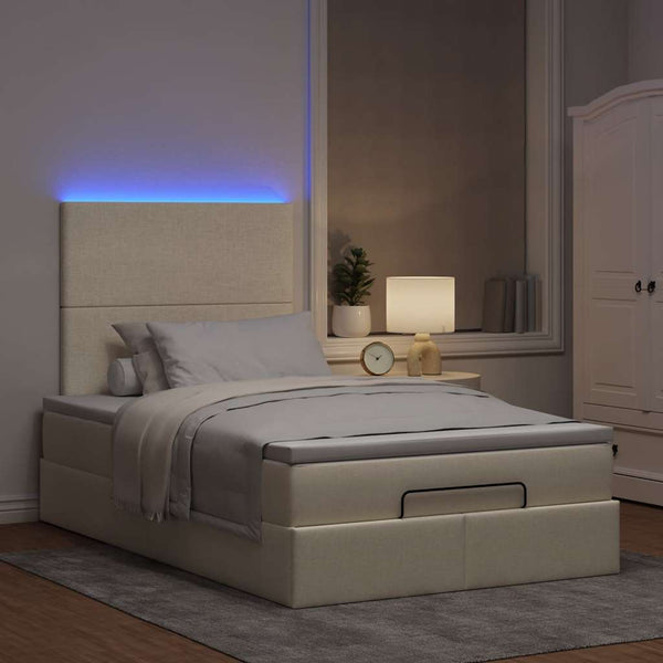 Ottoman Bett mit Matratze & LEDs Creme 120x190 cm