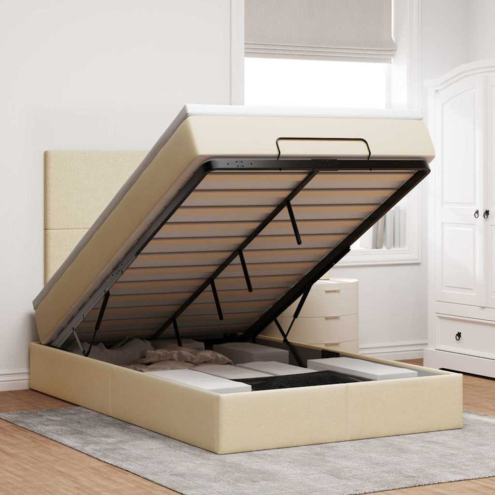 Ottoman Bett mit Matratze & LEDs Creme 120x190 cm