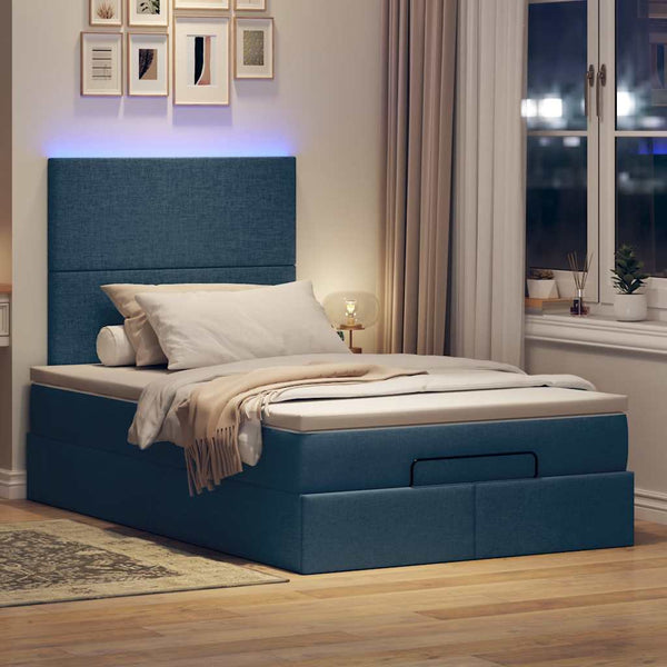 Ottoman Bett mit Matratze & LEDs Blau 120x190 cm