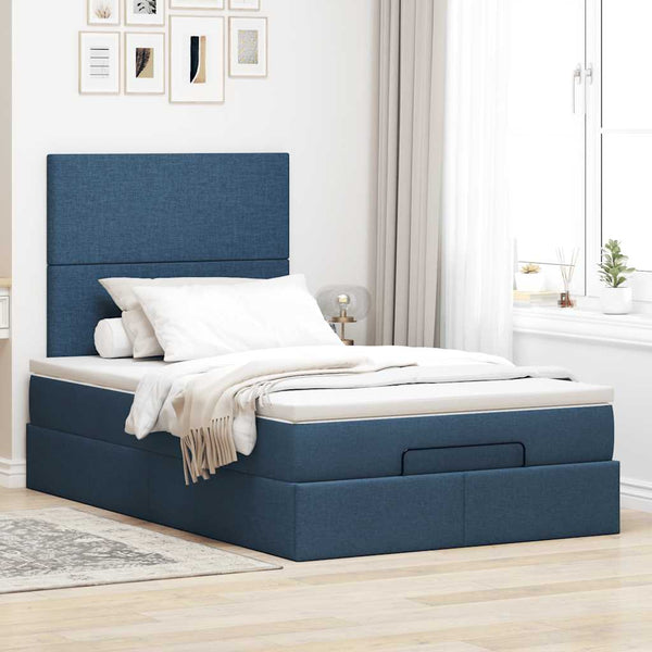 Ottoman Bett mit Matratze & LEDs Blau 120x190 cm