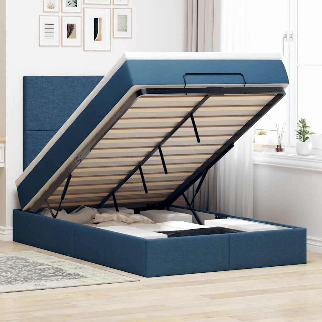 Ottoman Bett mit Matratze & LEDs Blau 120x190 cm