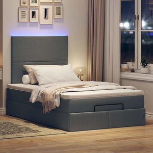 Ottoman Bett mit Matratze & LEDs 120x200 cm Dunkelgrau