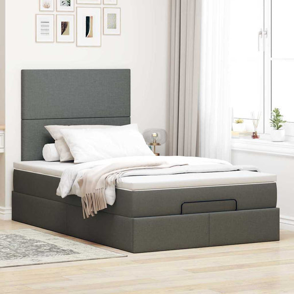 Ottoman Bett mit Matratze & LEDs 120x200 cm Dunkelgrau