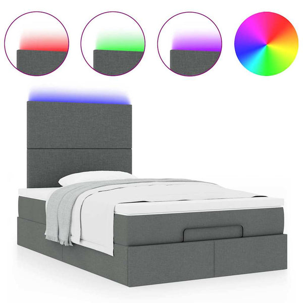 Ottoman Bett mit Matratze & LEDs 120x200 cm Dunkelgrau