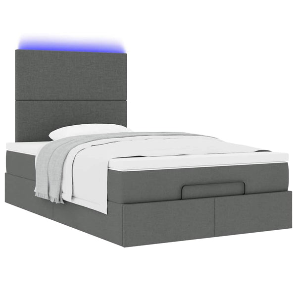 Ottoman Bett mit Matratze & LEDs 120x200 cm Dunkelgrau