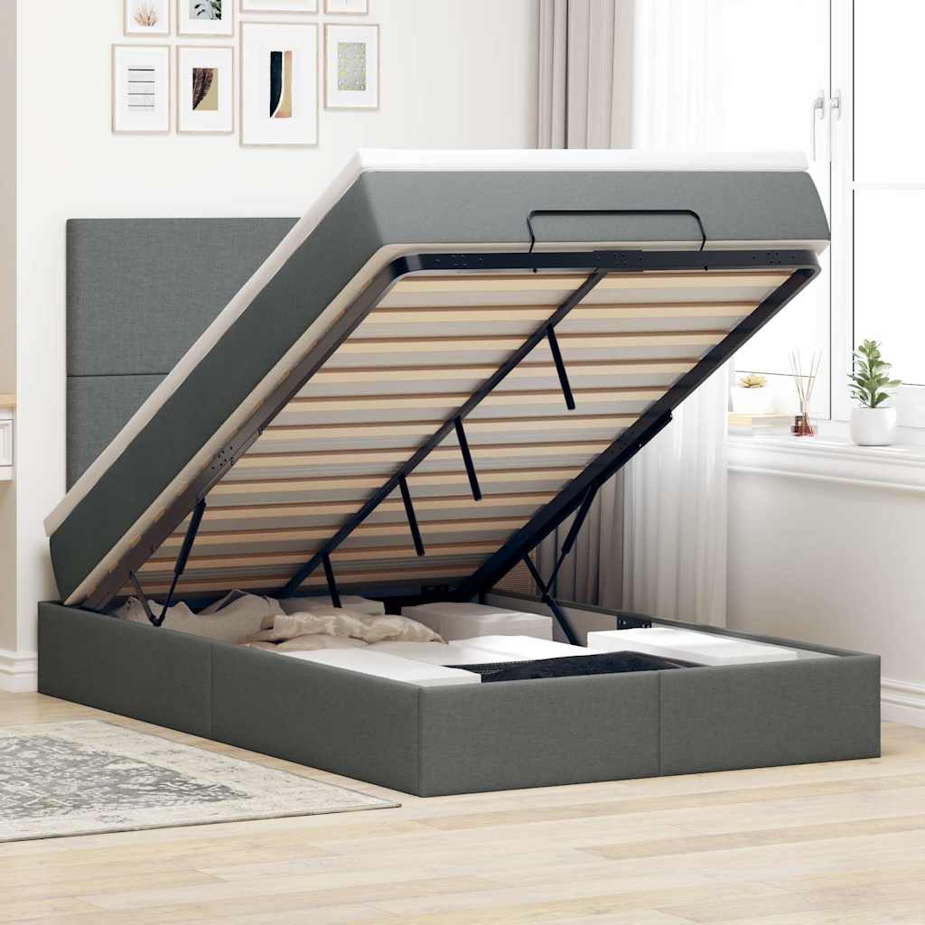 Ottoman Bett mit Matratze & LEDs 120x200 cm Dunkelgrau