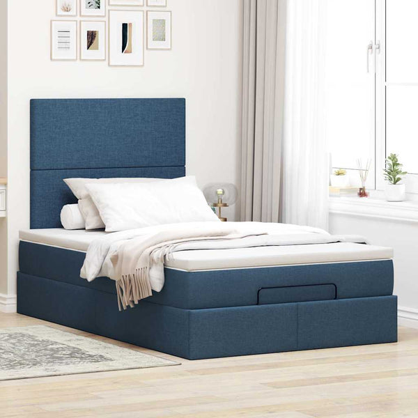 Ottoman Bett mit Matratze & LEDs Blau 120x200 cm