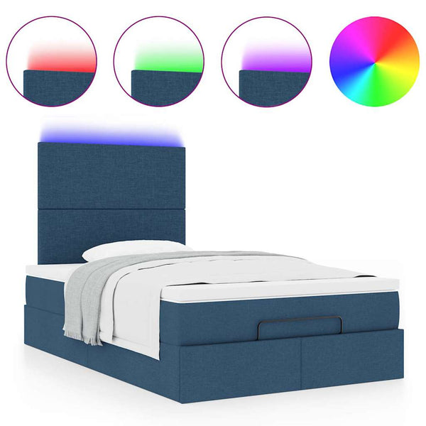 Ottoman Bett mit Matratze & LEDs Blau 120x200 cm