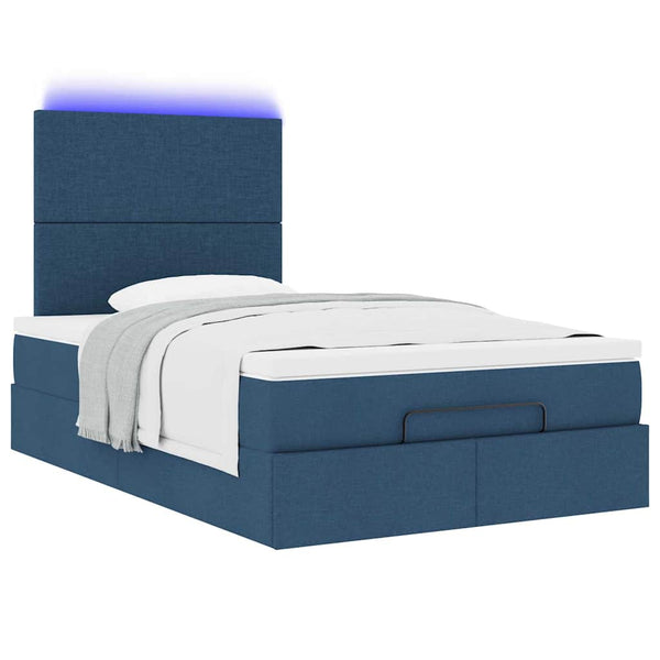 Ottoman Bett mit Matratze & LEDs Blau 120x200 cm