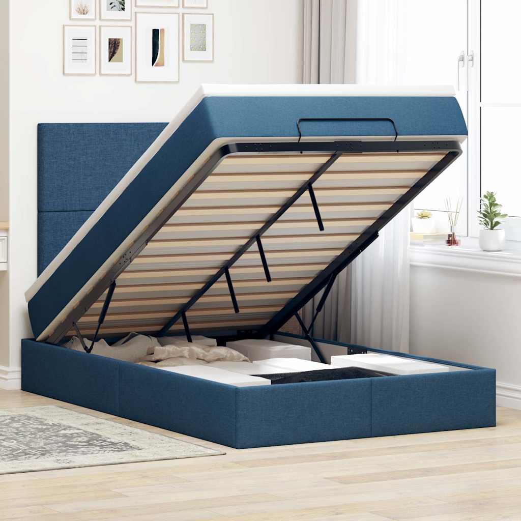 Ottoman Bett mit Matratze & LEDs Blau 120x200 cm