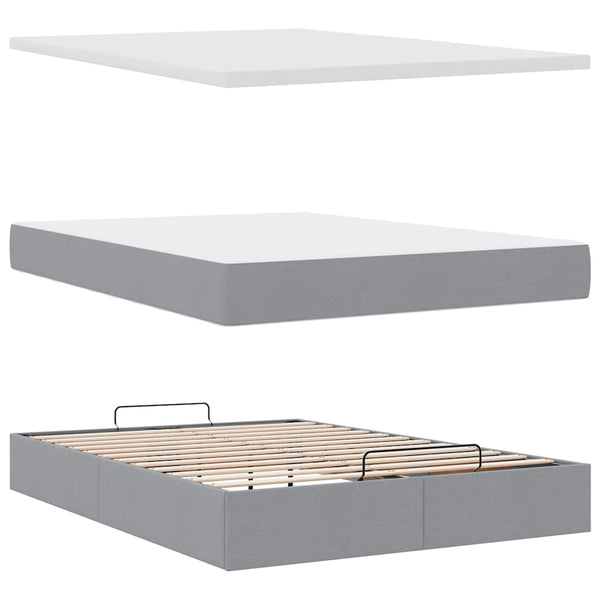 Ottoman Bett mit Matratze & LEDs 140x190 cm Hellgrau