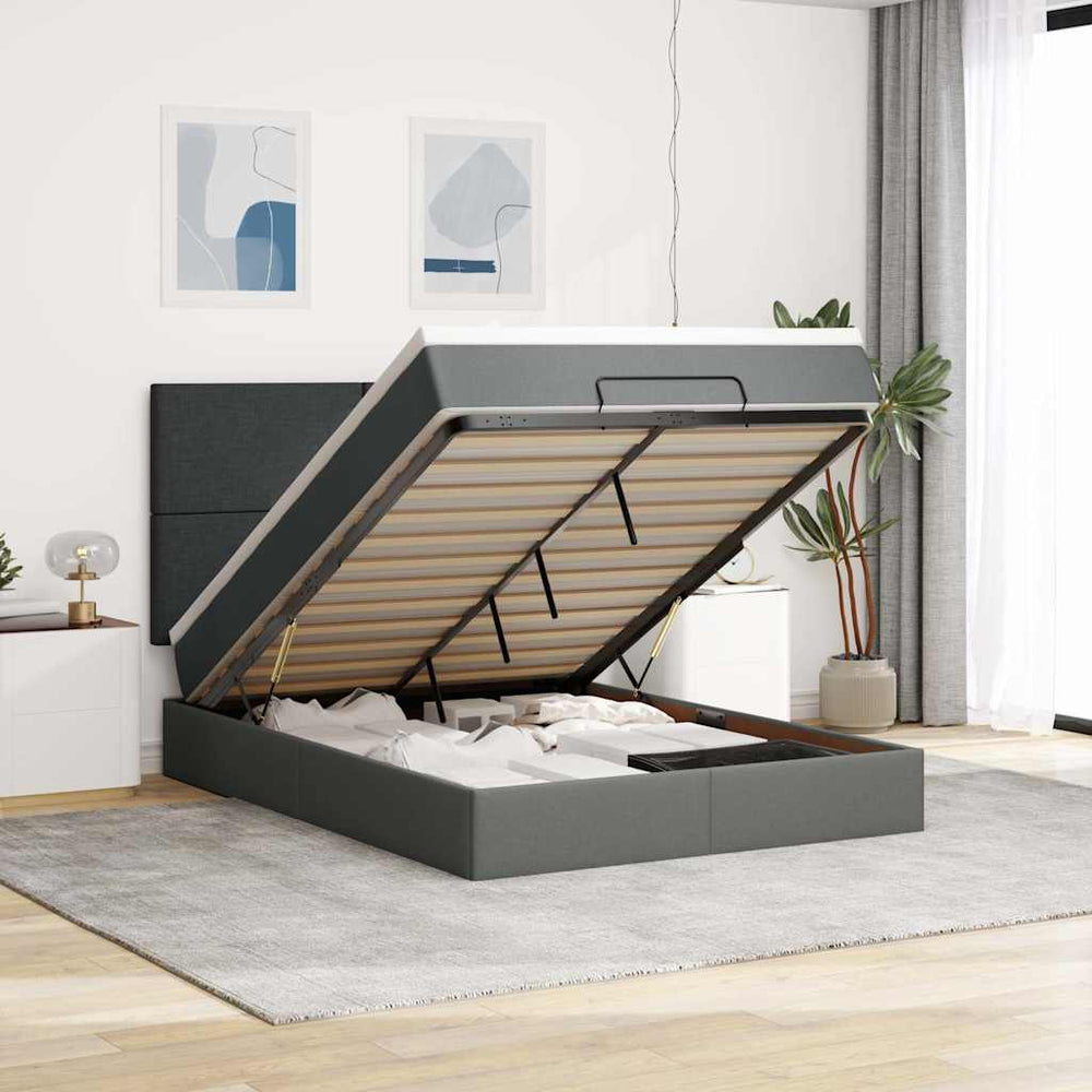 Ottoman Bett mit Matratze & LEDs Dunkelgrau 140x190 cm