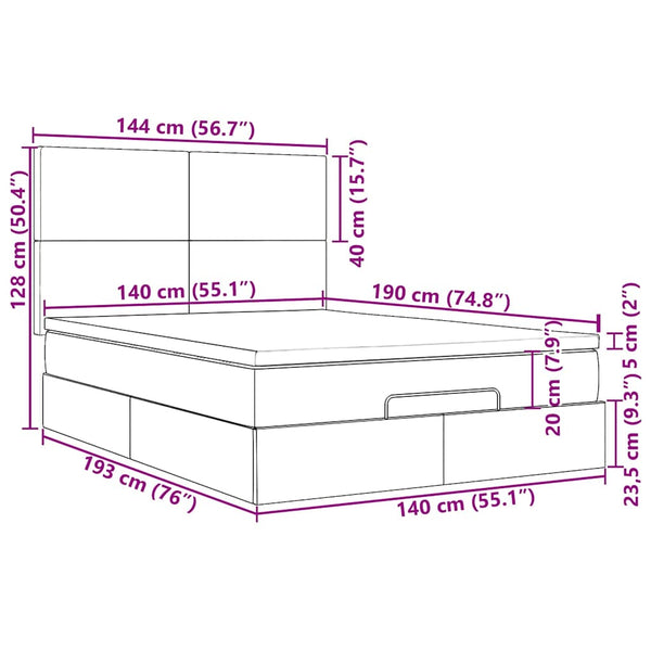 Ottoman Bett mit Matratze & LEDs 140x190 cm