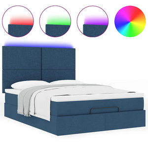 Ottoman Bett mit Matratze & LEDs Blau 140x190 cm