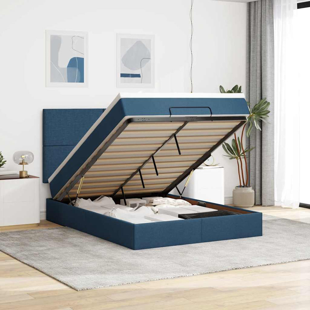 Ottoman Bett mit Matratze & LEDs Blau 140x190 cm