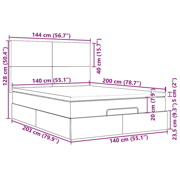 Ottoman Bett mit Matratze & LEDs Dunkelgrau 140x200 cm