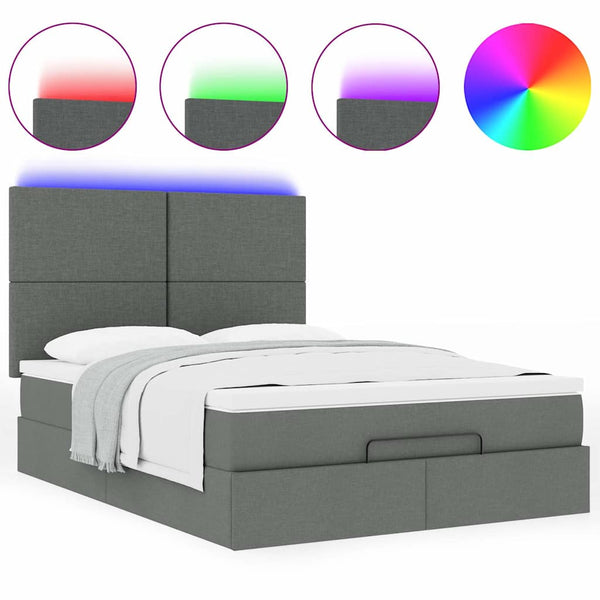 Ottoman Bett mit Matratze & LEDs Dunkelgrau 140x200 cm