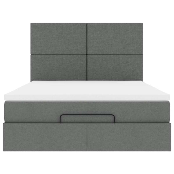Ottoman Bett mit Matratze & LEDs Dunkelgrau 140x200 cm
