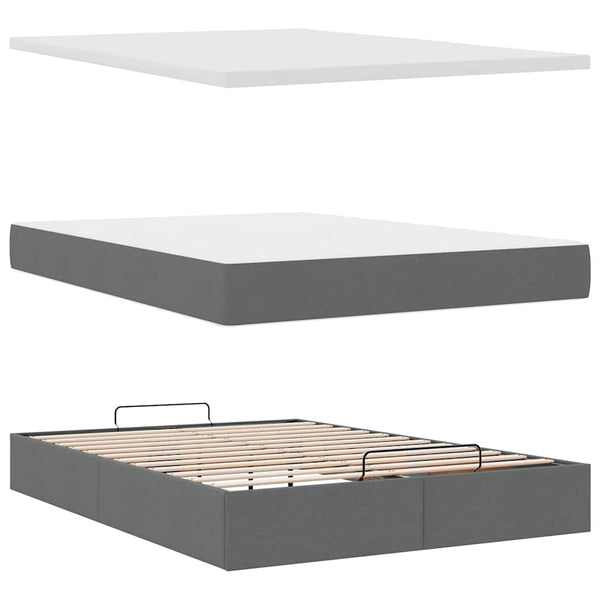 Ottoman Bett mit Matratze & LEDs Dunkelgrau 140x200 cm