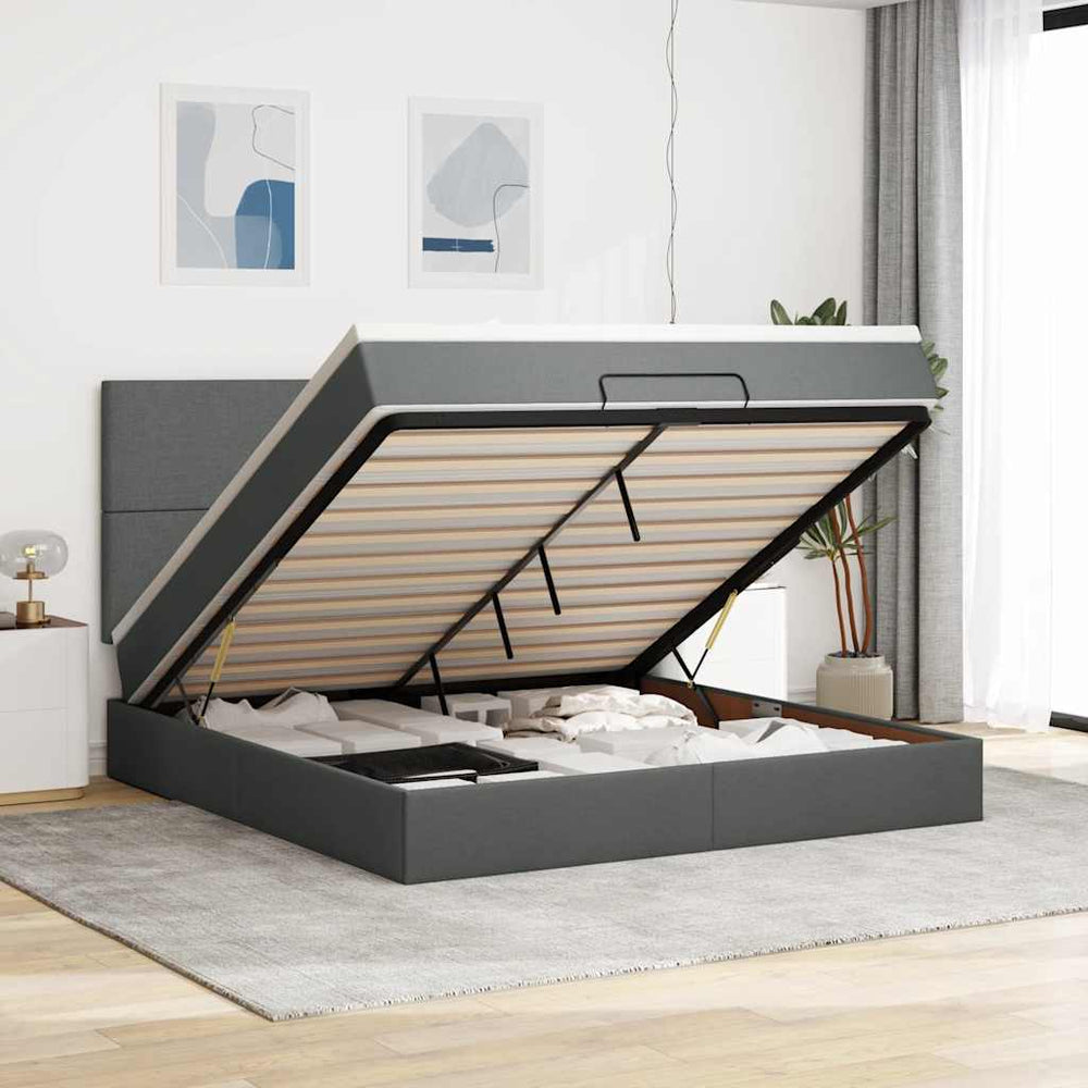 Ottoman Bett mit Matratze & LEDs 180x200 Dunkelgrau