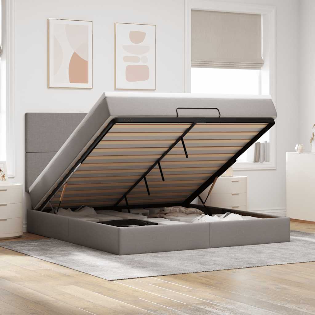 Ottoman Bett mit Matratze & LEDs Taupe 180x200 cm