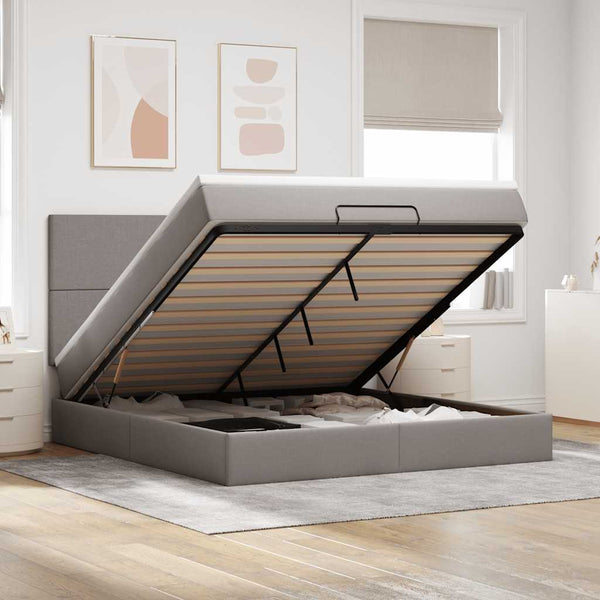 Ottoman Bett mit Matratze & LEDs Taupe 180x200 cm