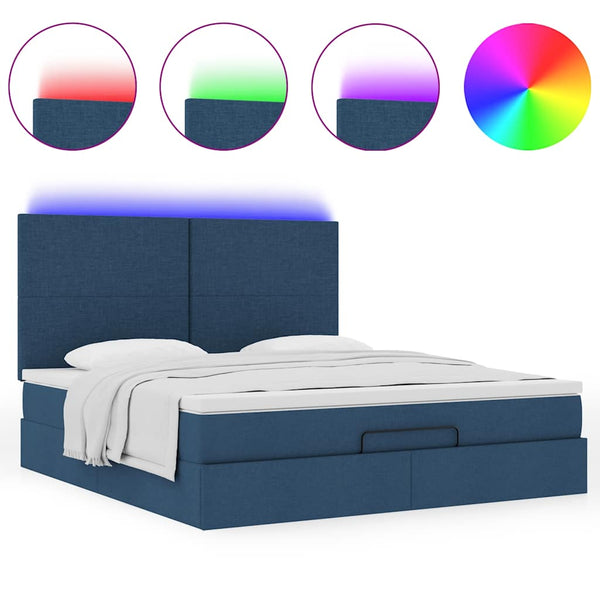Ottoman Bett mit Matratze & LEDs Blau 180x200 cm
