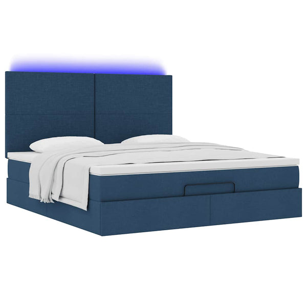 Ottoman Bett mit Matratze & LEDs Blau 180x200 cm