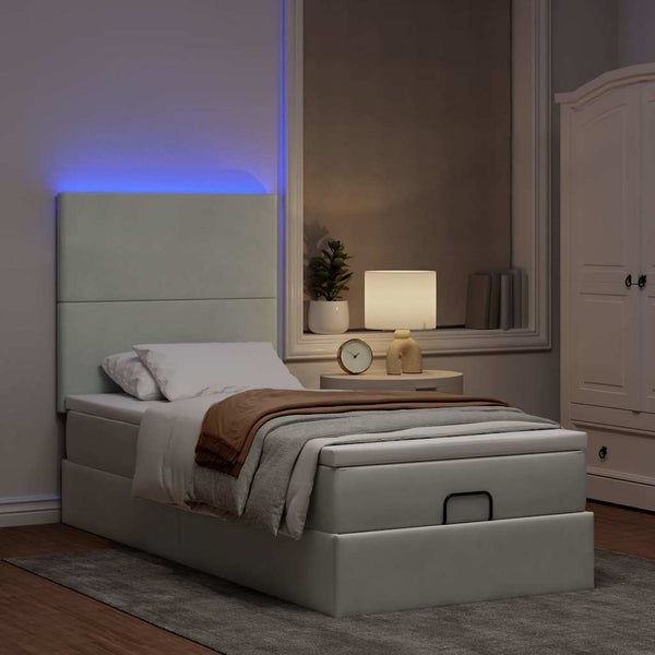 Ottoman Bett mit Matratze & LED Hellgrau 80x200 cm