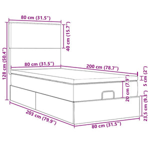 Ottoman Bett mit Matratze & LED Hellgrau 80x200 cm