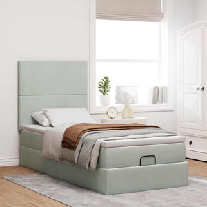 Ottoman Bett mit Matratze & LED Hellgrau 80x200 cm