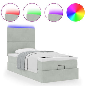 Ottoman Bett mit Matratze & LED Hellgrau 80x200 cm