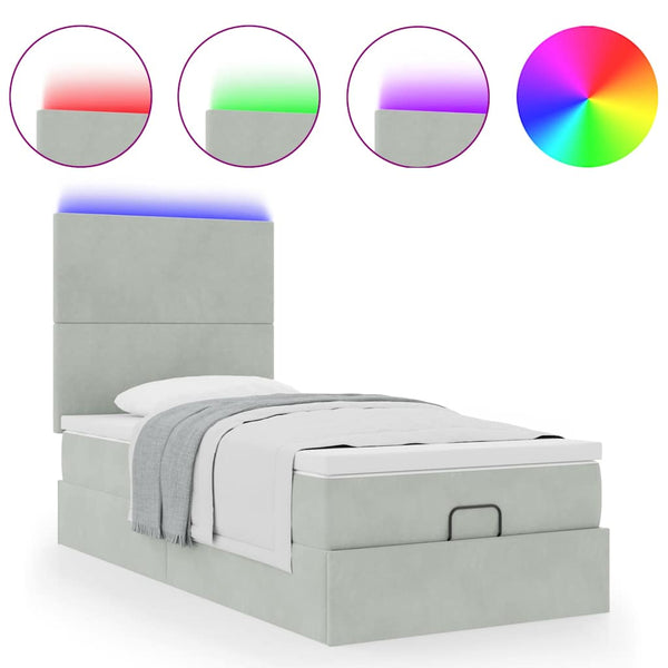 Ottoman Bett mit Matratze & LED Hellgrau 80x200 cm