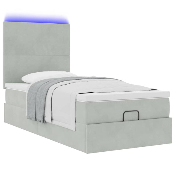 Ottoman Bett mit Matratze & LED Hellgrau 80x200 cm