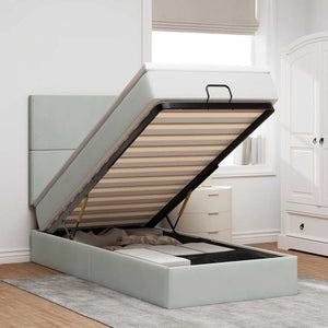Ottoman Bett mit Matratze & LED Hellgrau 80x200 cm