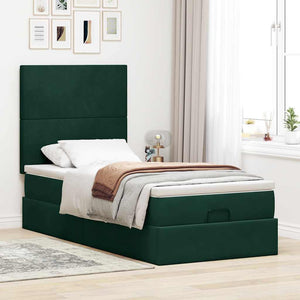 Ottoman Bett mit Matratze & LEDs Dunkelgrün 80x200