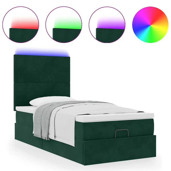 Ottoman Bett mit Matratze & LEDs Dunkelgrün 80x200