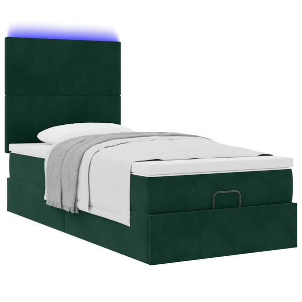 Ottoman Bett mit Matratze & LEDs Dunkelgrün 80x200