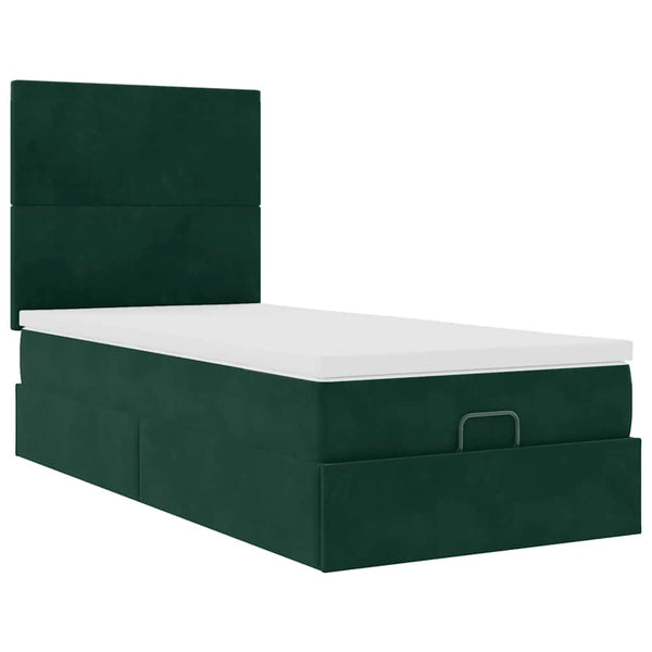 Ottoman Bett mit Matratze & LEDs Dunkelgrün 80x200