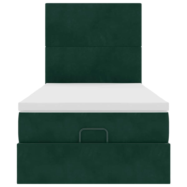 Ottoman Bett mit Matratze & LEDs Dunkelgrün 80x200