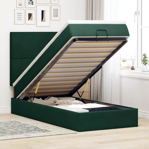 Ottoman Bett mit Matratze & LEDs Dunkelgrün 80x200