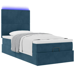 Ottoman Bett mit Matratze & LEDs Dunkelblau Samt